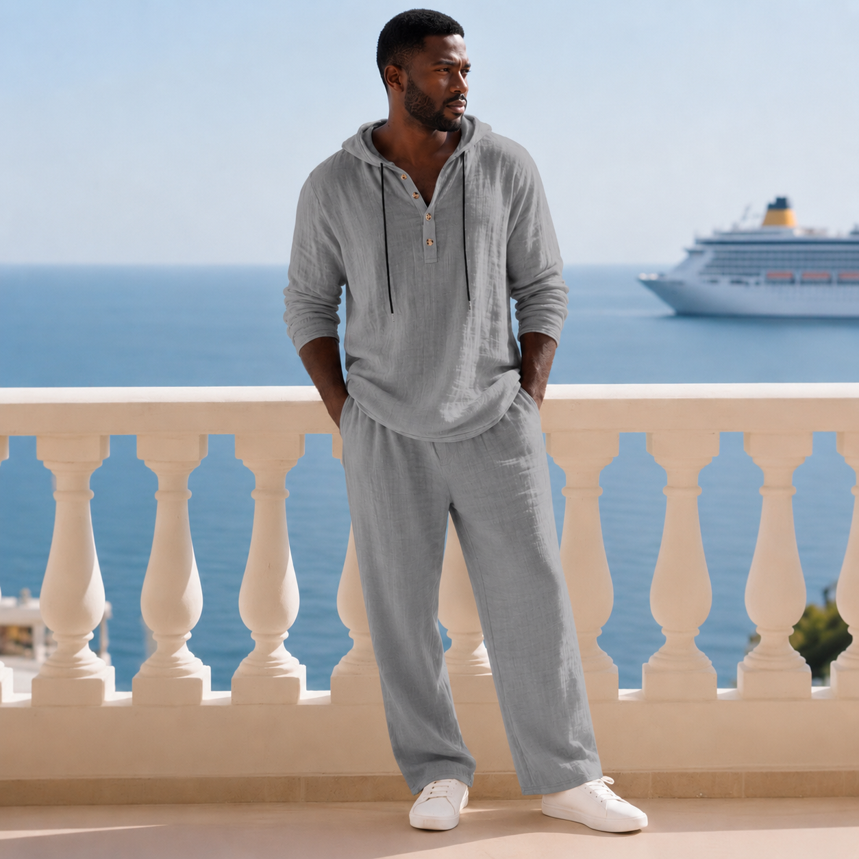 Men's Casual Home Wear Set Long Sleeve Pants With Hood